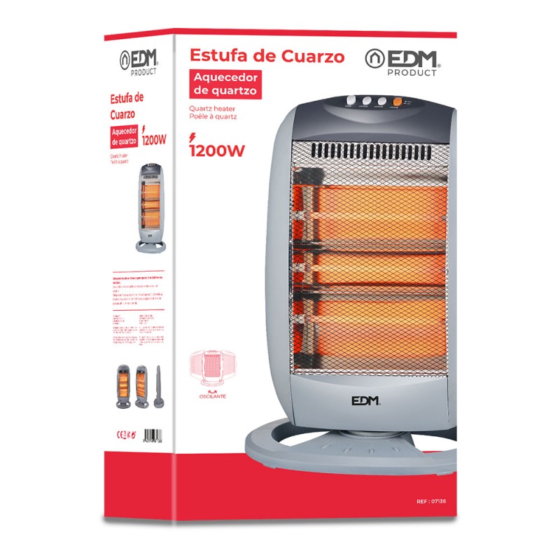 Estufa de cuarzo oscilante 400 / 800 / 1200 w anti-vuelco