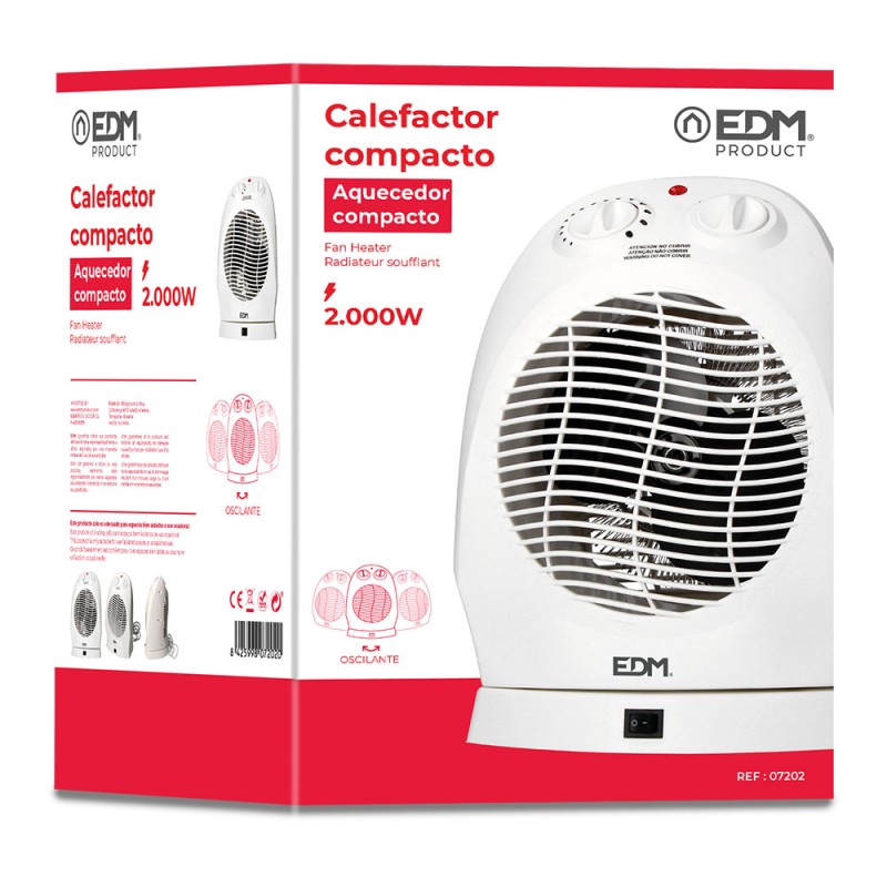 Calefactor compacto oscilante 1000 - 2000 w blanco
