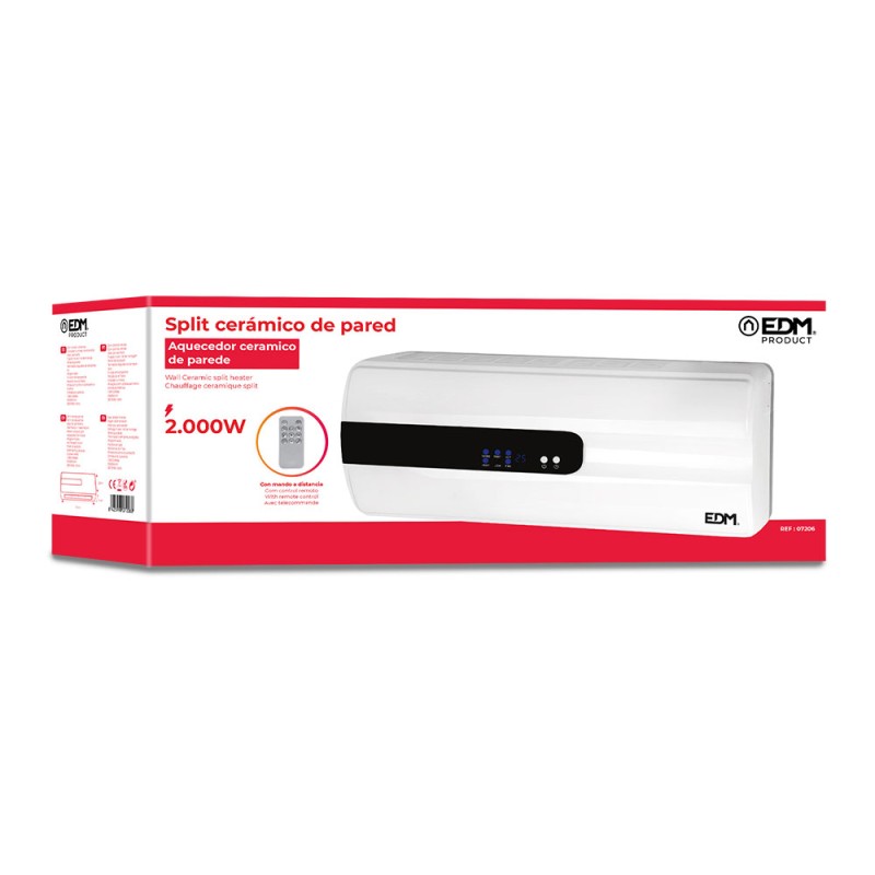 Calefactor split cerámico 1000 - 2000 w, con mando distancia 57 x 14 x 22 cm