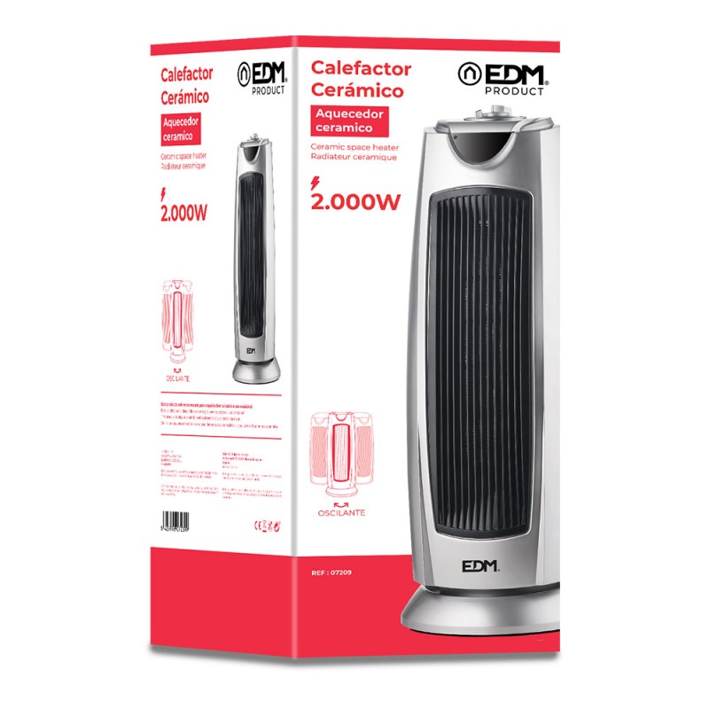 Calefactor de torre cerámico oscilante modelo silver 1000 - 2000 w
