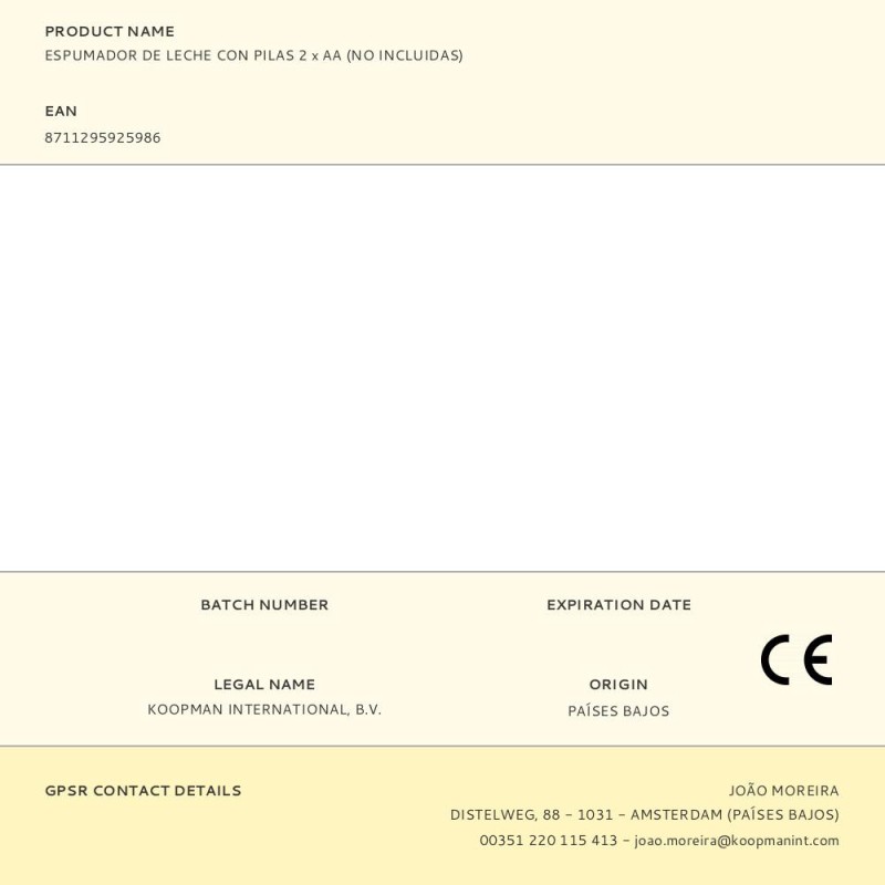 Espumador de leche con pilas 2 x aa (no incluidas)