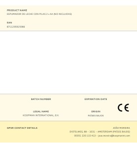 Espumador de leche con pilas 2 x aa (no incluidas)