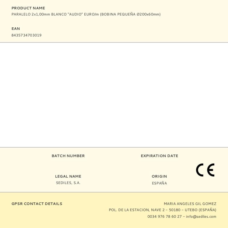 Paralelo 2x1,00mm blanco "audio" euro/m (bobina pequeña ø200x60mm)