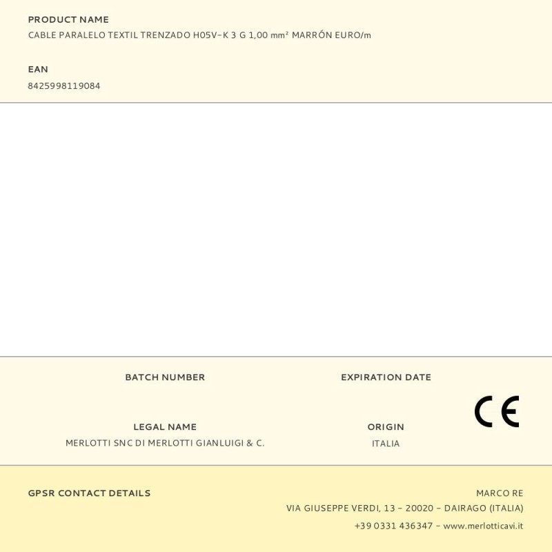 Cable paralelo textil trenzado h05v-k 3 g 1,00 mm² marrón euro/m