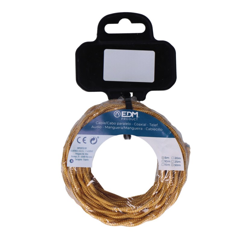 Carrete cable textil trenzado h03vv-f 2 x 0,75 mm² oro, 25 m
