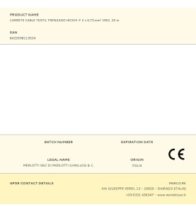 Carrete cable textil trenzado h03vv-f 2 x 0,75 mm² oro, 25 m