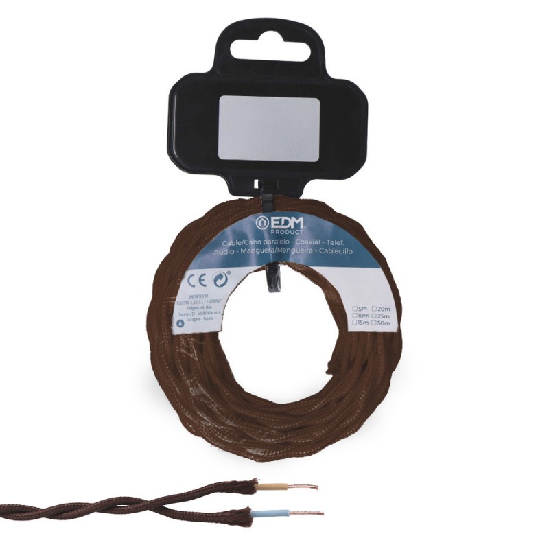 Carrete cable textil trenzado h03vv-f 2 x 0,75 mm² marrón, 25 m