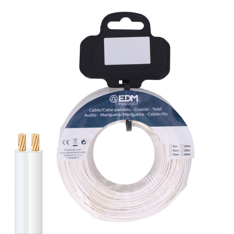 Carrete cable paralelo telefono blanco 2 vias 20 m