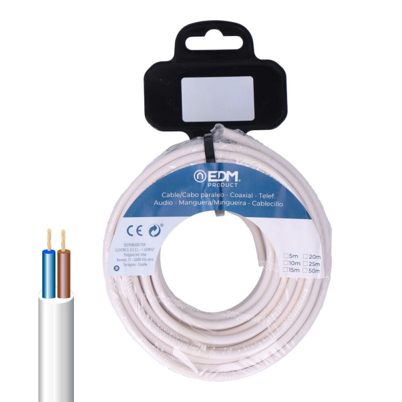 Carrete manguera tubular h05vv-f 2 x 0,75 mm² blanca, 15 m