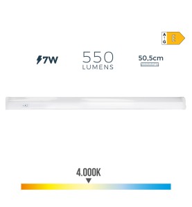 Regleta led 7 w 4000 k luz dia 600 lm 50,5 x 2,5 x 3,6 cm