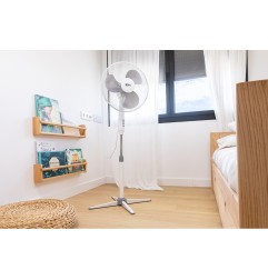 Ventilador de pie, blanco, potencia 45 w, db 60, aspas ø40 cm, altura regulable 105-125 cm