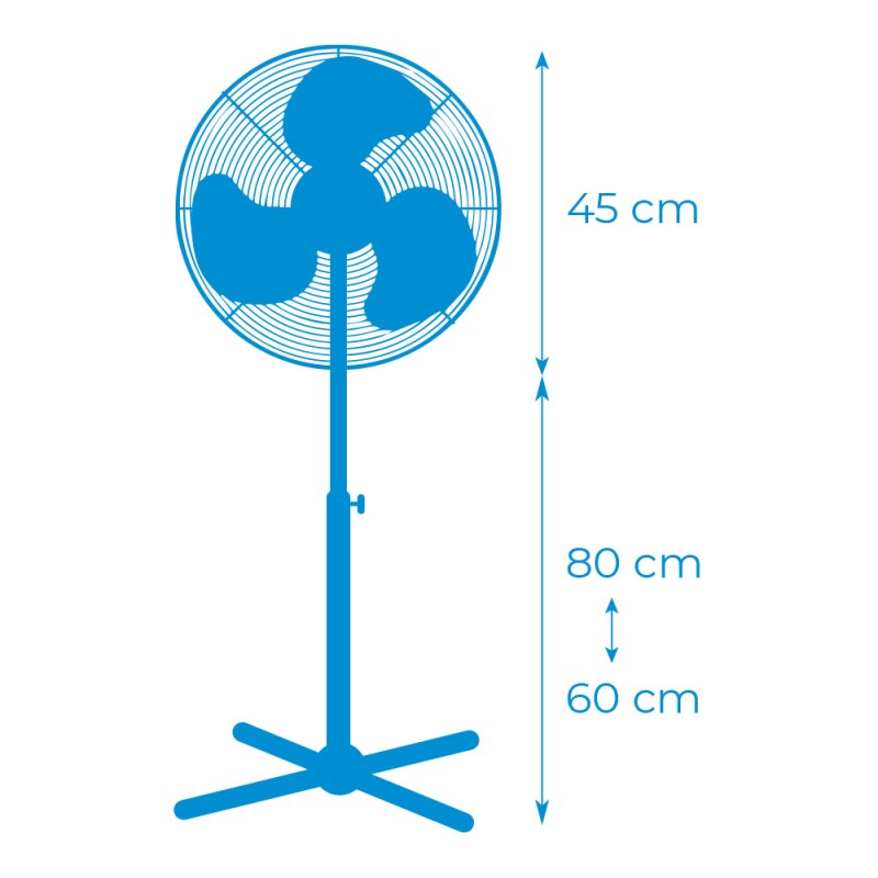 Ventilador de pie, blanco, potencia 45 w, db 60, aspas ø40 cm, altura regulable 105-125 cm