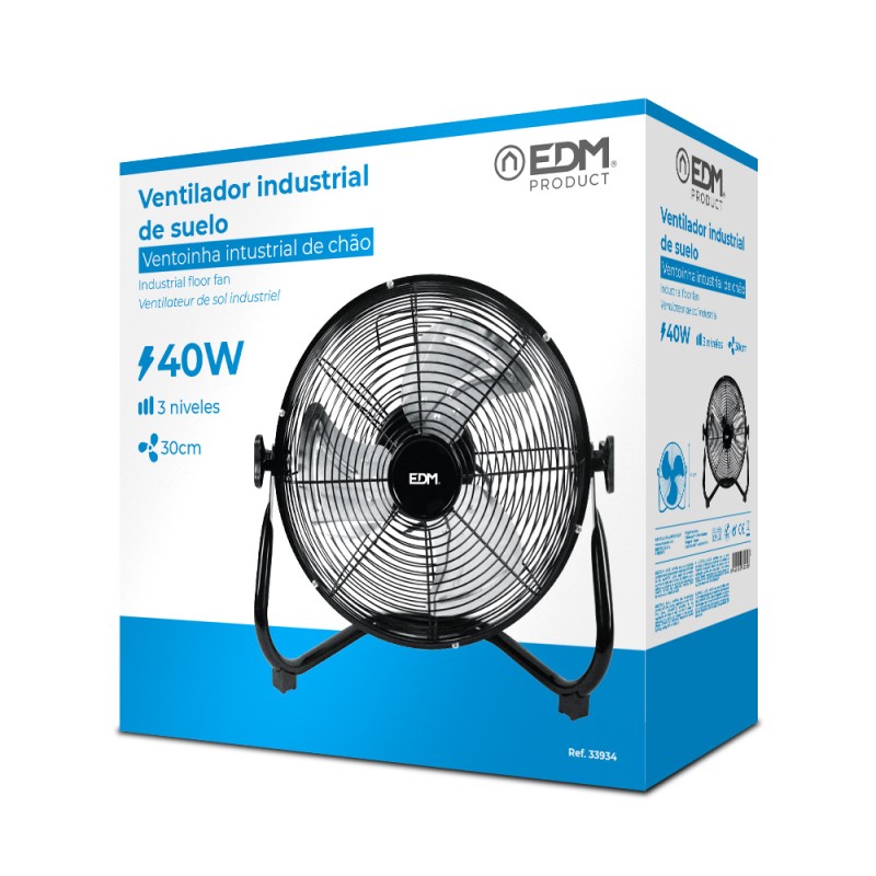Ventilador industrial de suelo. color negro 40w 57,7 db aspas ø30 x 41 cm
