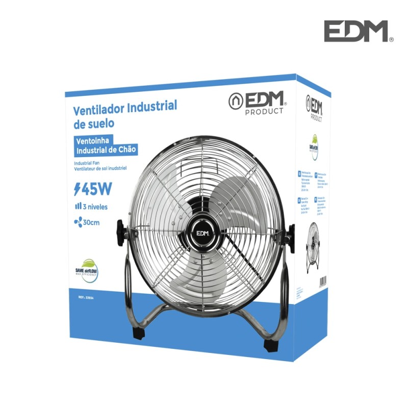 Ventilador industrial de suelo. color negro 40w 57,7 db aspas ø30 x 41 cm