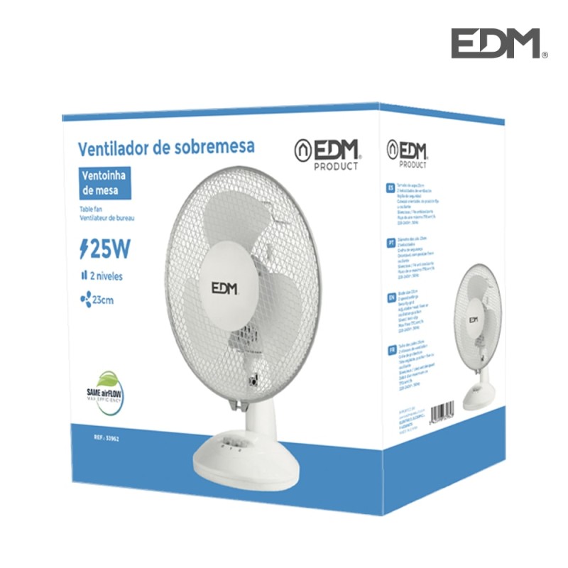 Ventilador de sobremesa. color blanco. potencia: 25 w 41 db aspas: ø23  27 x 24 x 36 cm