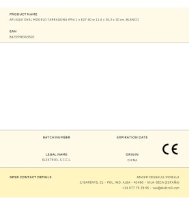 Aplique oval modelo tarragona ip54 1 x e27 40 w 11,4 x 20,2 x 10 cm, blanco