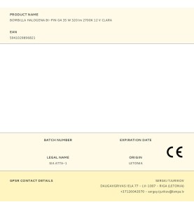 Bombilla halogena bi-pin g4 35 w 320 lm 2700k 12 v clara