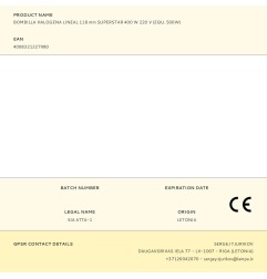Bombilla halogena lineal 118 mm superstar 400 w 220 v (equ. 500w)