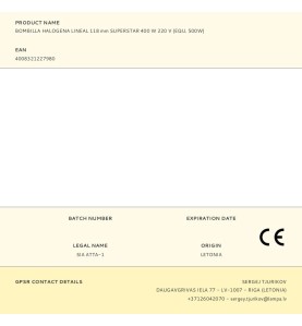 Bombilla halogena lineal 118 mm superstar 400 w 220 v (equ. 500w)