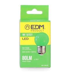 Bombilla esferica led e27 1 w 80 lm luz verde ø45 x 69 mm
