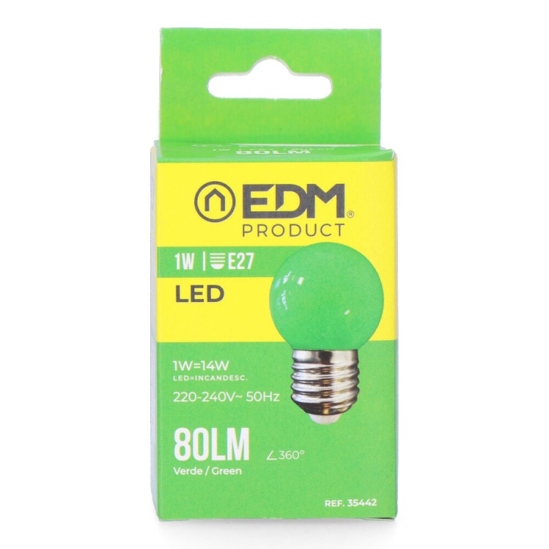 Bombilla esferica led e27 1 w 80 lm luz verde ø45 x 69 mm