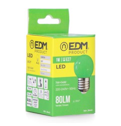 Bombilla esferica led e27 1 w 80 lm luz verde ø45 x 69 mm