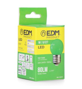 Bombilla esferica led e27 1 w 80 lm luz verde ø45 x 69 mm