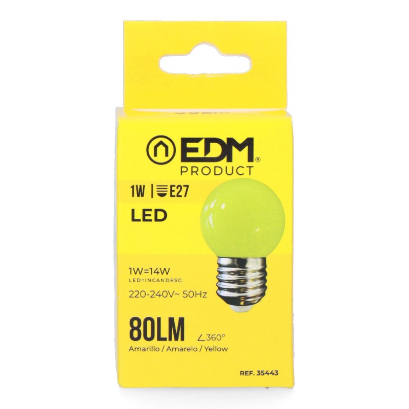 Bombilla esferica led e27 1 w 80 lm luz amarilla ø45 x 69 mm