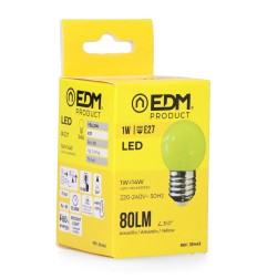 Bombilla esferica led e27 1 w 80 lm luz amarilla ø45 x 69 mm