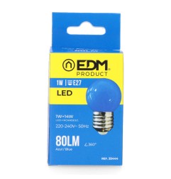 Bombilla esferica led e27 1 w 80 lm luz azul ø45 x 69 mm