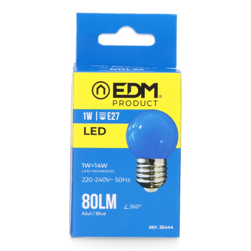 Bombilla esferica led e27 1 w 80 lm luz azul ø45 x 69 mm