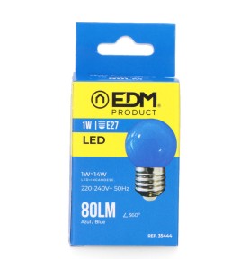 Bombilla esferica led e27 1 w 80 lm luz azul ø45 x 69 mm