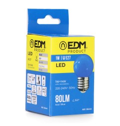 Bombilla esferica led e27 1 w 80 lm luz azul ø45 x 69 mm