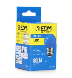 Bombilla esferica led e27 1 w 80 lm luz azul ø45 x 69 mm