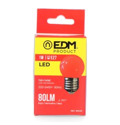 Bombilla esferica led e27 1 w 80 lm luz roja ø45 x 69 mm