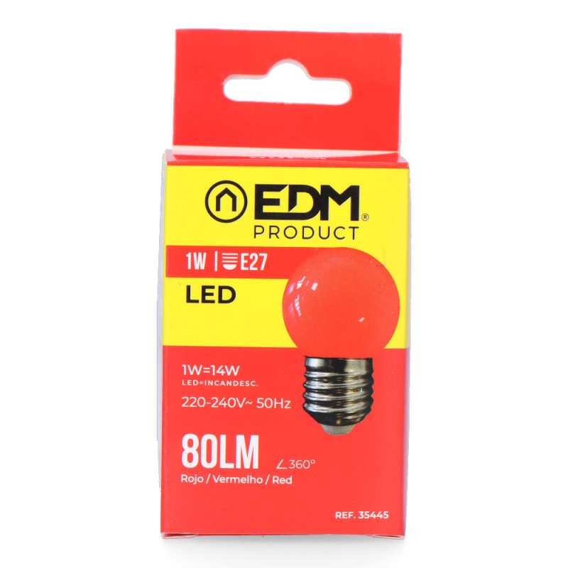 Bombilla esferica led e27 1 w 80 lm luz roja ø45 x 69 mm