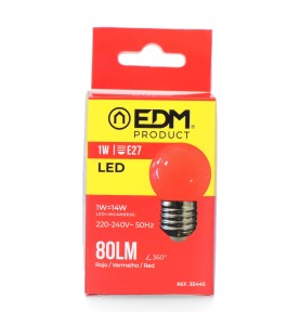 Bombilla esferica led e27 1 w 80 lm luz roja ø45 x 69 mm