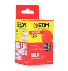 Bombilla esferica led e27 1 w 80 lm luz roja ø45 x 69 mm