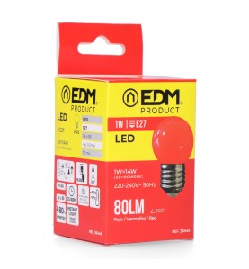 Bombilla esferica led e27 1 w 80 lm luz roja ø45 x 69 mm