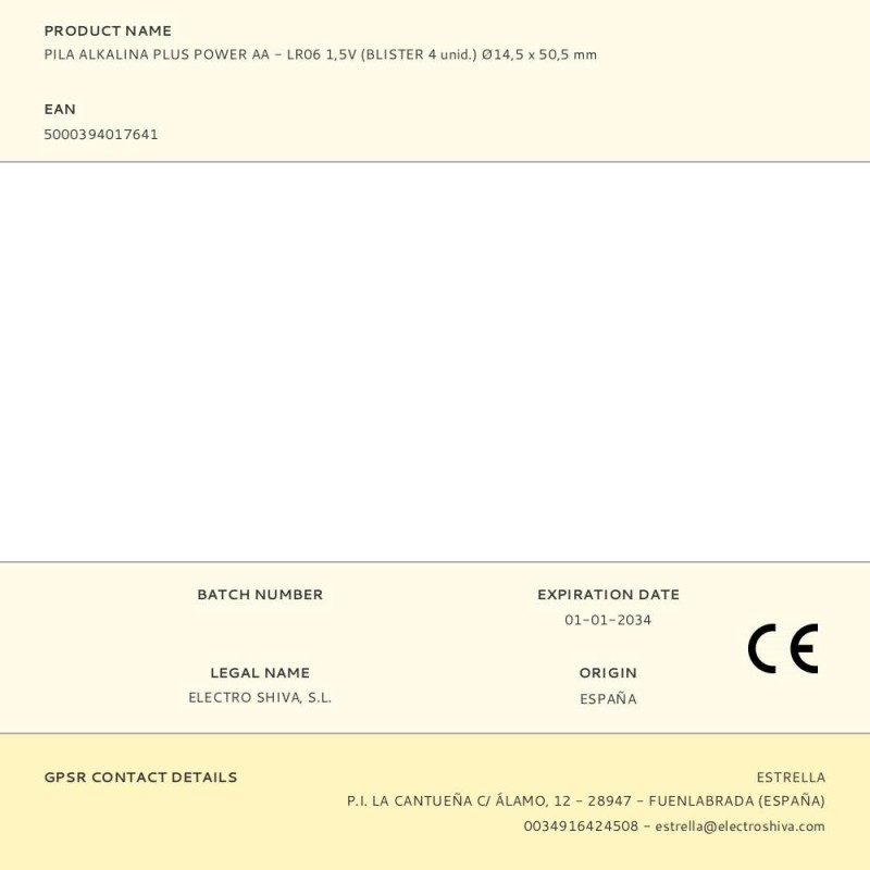 Pila alkalina plus power aa - lr06 1,5v (blister 4 unid.) ø14,5 x 50,5 mm