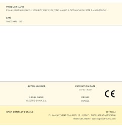 Pila alkalina duracell segurity mn21 12v (23a) mando a distancia (blister 2 unid.) ø10,3x28,5mm