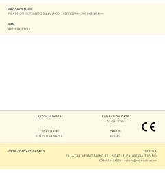 Pila de litio lpt2 150 1/2 3,6v (mod. 14250) 1200mah ø14,5x25,5mm
