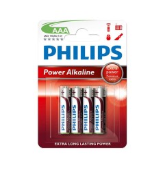 Pila alkalina philips aaa - lr03 1,5v (blister 4 unid.) ø10,5x44,5mm