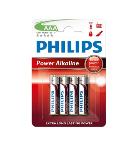 Pila alkalina philips aaa - lr03 1,5v (blister 4 unid.) ø10,5x44,5mm