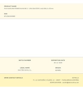 Pila alkalina power alkaline c- lr14 (blister 2 uds) ø26,2 x 50 mm