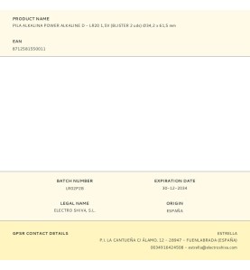 Pila alkalina power alkaline d - lr20 1,5v (blister 2 uds) ø34,2 x 61,5 mm