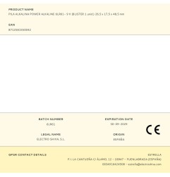 Pila alkalina power alkaline 6lr61- 9 v (blister 1 unid.) 26,5 x 17,5 x 48,5 mm