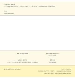 Pila alkalina longlife power 6lr61- 9 v (blister 1 unid.) 26,5 x 17,5 x 48,5 mm