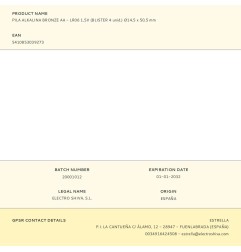 Pila alkalina bronze aa - lr06 1,5v (blister 4 unid.) ø14,5 x 50,5 mm