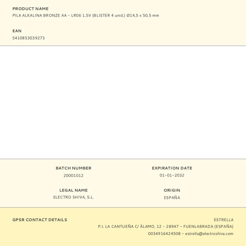 Pila alkalina bronze aa - lr06 1,5v (blister 4 unid.) ø14,5 x 50,5 mm